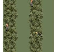 Galerie Ted Baker Eden Green/orange Compala Bird And Leaf Stripe Wallpaper Roll