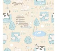Galerie Tiny Tots 2 Beige Turquoise Farmland Smooth A4 Wallpaper Sample