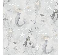 Galerie Tiny Tots 2 Grey Silver Glitter Mermaids Smooth A4 Wallpaper Sample
