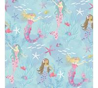 Galerie Tiny Tots 2 Turquoise Hot Pink Glitter Mermaids Smooth A4 Wallpaper Sample