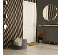 Galerie Universe Umber Brown Venus Glass Stone Geometric Wave Wallpaper Roll