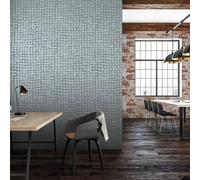 Galerie Urban Classics Steel Blue Manhattan Metallic Loft Tiles Wallpaper Roll