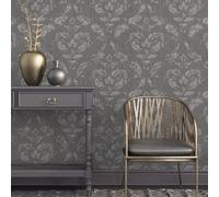 Galerie Utopia Silver/grey Traditional Damask Sheen Finish Wallpaper Roll