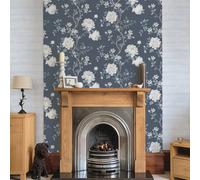 Galerie Vintage Roses Dark Blue Beige Magnolia Smooth Wallpaper