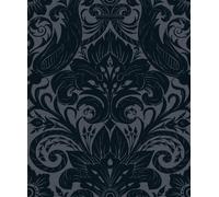 Galerie Wallcoverings Off The Wall by Laurence Llewelyn-Bowen Flock Damask Sauvage Wallpaper in Dark Blue | Size: 10050mm x 530mm Galerie Wallcoverings Dark Blue 10050mm x 530mm