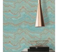 Livingwalls Non-Woven Wallpaper with Marble Look in Blue, Petrol, Bronze - 10,05 x 0,53 m Designer Wallpaper - 396591