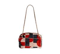 GALEYAN Handmade Silk Velvet Ikat Shoulder Bag with Chain Shoulder Strap, Bohemian Design, Ethnic Pattern, Artisan Handbag, Off-White, Red, Midnight Indigo