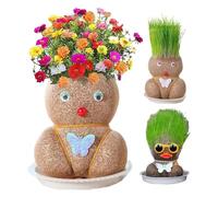 galeyyu Grass Head Doll | 3.94inch Eco Friendly Bday Goodies Potted Craft | Educational Grass Head Doll With Trays & Spray Bottles, Decoration Supplies Grass Doll for Men Women Kids
