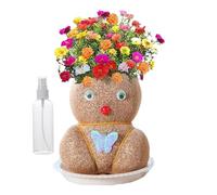 galeyyu Grass Head Doll Plant, Desktop Green Plants Bonsai Pots with Tray Spray Bottles Grow Your Own Hairy Elf Kits, Growing Grass Head Cat Grass Doll for Kids to Grow