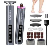 GalhanEhe 3 in 1 Electric Foot File Hard Skin Remover, Rechargeable Hair Removal Pedicure and Manicure Set, Professional Electric Foot Sander for Foot & Nail Care, 9 Speed Adjustable (Grey)
