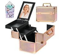 GALHUBIS Makeup Case Organizer,Makeup Train Case, Trays Cosmetic Box Portable, Profesional for Salon Barber, Colorful Pink, Colorful Pink, 9.8*6.7*6.8in, Modern