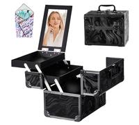 GALHUBIS Makeup Case Organizer,Makeup Train Case, Trays Cosmetic Box Portable, Profesional for Salon Barber, Pattern Black, 9.5 x 7.5 x 6.5 in, Modern