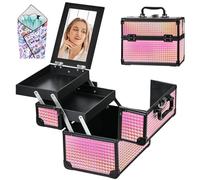 GALHUBIS Makeup Case Organizer,Makeup Train Case, Trays Cosmetic Box Portable, Profesional for Salon Barber,Black Bright Pink, Black Bright Pink, 9.8*6.7*6.8in, Modern