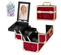 GALHUBIS Makeup Case Organizer,Makeup Train Case, Trays Cosmetic Box Portable, Profesional for Salon Barber, Pattern Red, 9.5 x 7.5 x 6.5 in, Modern