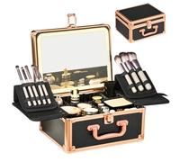 GALHUBIS Makeup Case with Lighted Mirror, Waterproof Travel Makeup Train Case, LED Cosmetology Case, Christmas Gift, Makeup Case Organizers, Profesional Cosmetic Case, Black Gold, Black Gold, Modern