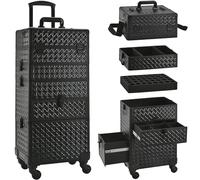GALHUBIS Makeup Train Case with Drawer, Rolling Makeup Case, Cosmetology Case on Wheels, Gift, Large Makeup Case Organizers, Professional for Salon Barber, Nail, Tattoo, Black, Modern