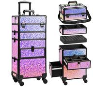GALHUBIS Makeup Train Case with Drawer, Rolling Makeup Case, Cosmetology Case on Wheels, Gift, Large Makeup Case Organizers, Professional for Salon Barber, Nail, Tattoo, Black Colourful