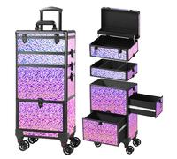 GALHUBIS Makeup Train Case with Drawer, Rolling Makeup Case, Cosmetology Case on Wheels, Gift, Large Makeup Case Organizers, Professional for Salon Barber, Nail, Tattoo, Black Colourful