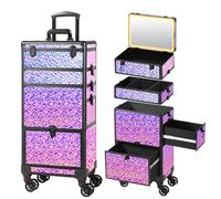 GALHUBIS Makeup Train Case with Mirror, Rolling Makeup Case with Drawer, Cosmetology Case on Wheels, Gift, Large Makeup Case Organizers, Professional for Salon Barber, Nail, Tattoo, Black Colourful