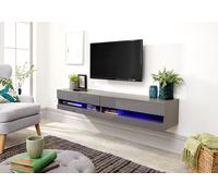 GFW Galicia 150cm Wall TV Unit with LED, Grey Floating TV Cabinet with Lift-Up Doors and Hidden AV Storage, Modern Entertainment Unit