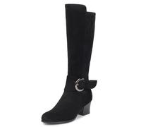 Galindopia Brand Leisure Thigh High Boots Block Heel Slouch Pleated Zipper Overknee Collar Fold Over Fall Riding Boots Comfortable Vintage Suede-Black Size 43