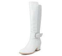 Galindopia Brand Leisure Thigh High Boots Block Heel Slouch Pleated Zipper Overknee Collar Fold Over Fall Riding Boots Comfortable Vintage White Size 39