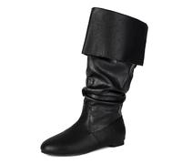 Galindopia Unisex Renaissance Faire Cosplay Shoes Vintage Mid Boots Fold Over Medieval Men's Costume Witch Pirate Viking Tied Shoes Flat Victorian Boots Black Size 47