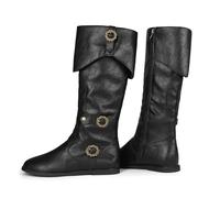 Galindopia Unisex Renaissance Faire Cosplay Shoes Vintage Mid Boots Fold Over Medieval Men's Costume Witch Pirate Viking Tied Shoes Flat Victorian Boots Black Size 48