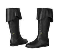 Galindopia Unisex Renaissance Faire Cosplay Shoes Vintage Mid Boots Fold Over Medieval Men's Costume Witch Pirate Viking Tied Shoes Flat Victorian Boots Black Size 45
