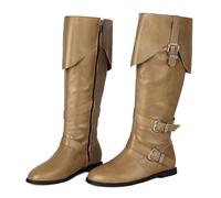 Galindopia Unisex Renaissance Faire Cosplay Shoes Vintage Mid Boots Fold Over Medieval Men's Costume Witch Pirate Viking Tied Shoes Flat Victorian Boots Yellow Size 36