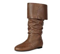 Galindopia Unisex Renaissance Faire Cosplay Shoes Vintage Mid Boots Fold Over Medieval Men's Costume Witch Pirate Viking Tied Shoes Flat Victorian Boots Brown Size 48