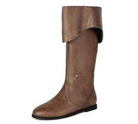 Galindopia Unisex Renaissance Faire Cosplay Shoes Vintage Mid Boots Fold Over Medieval Men's Costume Witch Pirate Viking Tied Shoes Flat Victorian Boots Brown Size 35