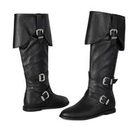 Galindopia Unisex Renaissance Faire Cosplay Shoes Vintage Mid Boots Fold Over Medieval Men's Costume Witch Pirate Viking Tied Shoes Flat Victorian Boots Black Size 47