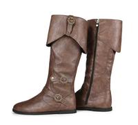 Galindopia Unisex Renaissance Faire Cosplay Shoes Vintage Mid Boots Fold Over Medieval Men's Costume Witch Pirate Viking Tied Shoes Flat Victorian Boots Brown Size 40