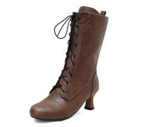 Galindopia Vintage Women's Mid-Calf Boots Lace up Victorian Mediaeval Renaissance Style Round Toe Character Shoes Cosply Pirate Coffee Plus Size 38