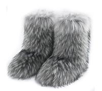 Galindopia Women Cute Fluffy Boots Warm Winter Snow Boots with Faux Raccoon Fur Shoes Custome Festival Shoes Furry Feet Paws Rave Fuzzy Leg Warmer Outdoor Light-Grey Size 42