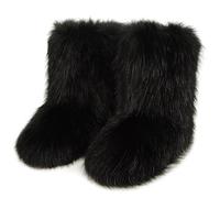 Galindopia Women Cute Fluffy Boots Warm Winter Snow Boots with Faux Raccoon Fur Shoes Custome Festival Shoes Furry Feet Paws Rave Fuzzy Leg Warmer Outdoor Black Size 41