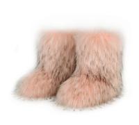 Galindopia Women Cute Fluffy Boots Warm Winter Snow Boots with Faux Raccoon Fur Shoes Custome Festival Shoes Furry Feet Paws Rave Fuzzy Leg Warmer Outdoor Light-Pink Size 37