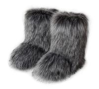 Galindopia Women Cute Fluffy Boots Warm Winter Snow Boots with Faux Raccoon Fur Shoes Custome Festival Shoes Furry Feet Paws Rave Fuzzy Leg Warmer Outdoor Dark-Grey Size 37