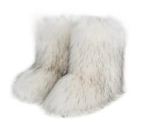 Galindopia Women Cute Fluffy Boots Warm Winter Snow Boots with Faux Raccoon Fur Shoes Custome Festival Shoes Furry Feet Paws Rave Fuzzy Leg Warmer Outdoor White-Black Size 36