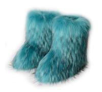 Galindopia Women Cute Fluffy Boots Warm Winter Snow Boots with Faux Raccoon Fur Shoes Custome Festival Shoes Furry Feet Paws Rave Fuzzy Leg Warmer Outdoor Green Size 42