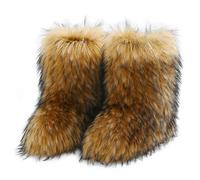 Galindopia Women Cute Fluffy Boots Warm Winter Snow Boots with Faux Raccoon Fur Shoes Custome Festival Shoes Furry Feet Paws Rave Fuzzy Leg Warmer Outdoor Brown Size 44