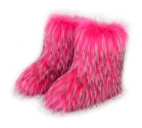 Galindopia Women Cute Fluffy Boots Warm Winter Snow Boots with Faux Raccoon Fur Shoes Custome Festival Shoes Furry Feet Paws Rave Fuzzy Leg Warmer Outdoor Cherry-Red Size 38