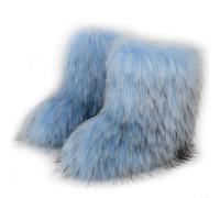 Galindopia Women Cute Fluffy Boots Warm Winter Snow Boots with Faux Raccoon Fur Shoes Custome Festival Shoes Furry Feet Paws Rave Fuzzy Leg Warmer Outdoor Light-Blue Size 39