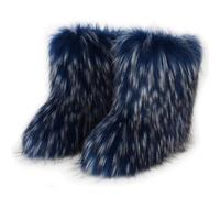 Galindopia Women Cute Fluffy Boots Warm Winter Snow Boots with Faux Raccoon Fur Shoes Custome Festival Shoes Furry Feet Paws Rave Fuzzy Leg Warmer Outdoor Blue Size 37