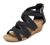 Galindopia Women Wedge Gladiator Sandals Rhinestone Beaded Bohemia Summer Beach Shoes Comfortable Cushion Padded Dressy Cage Sandals Black Size 39