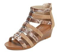 Galindopia Women Wedge Gladiator Sandals Rhinestone Beaded Bohemia Summer Beach Shoes Comfortable Cushion Padded Dressy Cage Sandals Camel Size 38