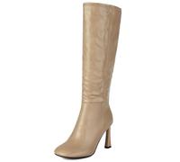 Galindopia Women's Knee-High Boots Stiletto Heels for Women Wide Calf Round Toe Knee Boots Elegant Work Dressy Boots Party Heels Riding Boots Zipper Apricot Size 41