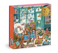 Galison Bookshop Afternoon - 500 Piece Foil Puzzle Fun and Challenging Activity with Bright and Bold Bookshop Themed Artwork for Adults and Families