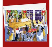 Galison Christmas Chorus - Notecard Set Featuring Adorable Holiday Cats Gathered Around 20 Cards And 21 Envelopes